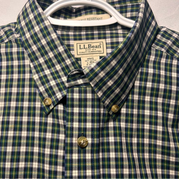 LL Bean L-Reg wrinkle resistant Classic Green Plaid Men's Shirt - Picture 4 of 6
